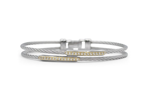 [04-33-1144-11] 18Kt Yellow Gold Grey Nautical Cable Two Bar Station Bracelet With (28) Round Diamonds Weighing 0.23cttw