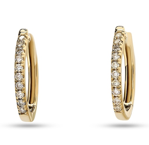 [E79624] 14Kt Yellow Gold Hoops With (20) Round Diamonds Weighing 0.18cttw