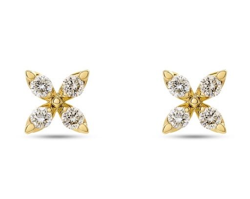 [E79886] 18Kt Yellow Gold X Earrings With (8) Round Diamonds Weighing 0.35cttw