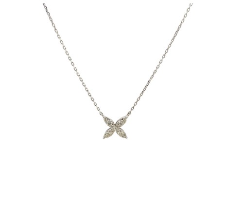 [P77601.2] 14Kt White Gold Flower X Pendant Necklace With (12) Round Diamonds Weighing 0.52cttw