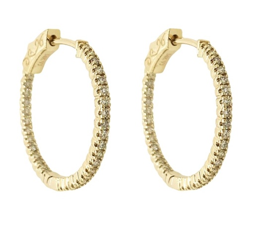 [E77563] 14Kt Yellow Gold In/Out Hoops With (64) Round Diamonds Weighing 0.65cttw