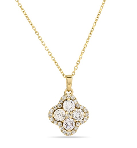 [P79283] 14Kt Yellow Gold Clover Necklace With (29) Round Diamonds Weighing 0.75cttw