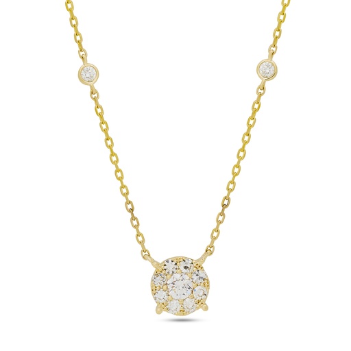 [P80810] 14Kt Yellow Gold Cluster Necklace With (1) Round Diamond Weighing 0.25ct, And (16) Single Cut Diamonds Weighing 0.70ct