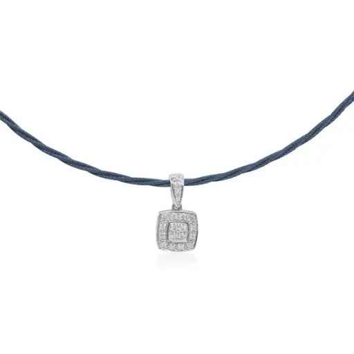 [08-28-1804-11] 14Kt White Gold Blueberry Nautical Cable Necklace With (20) Round Diamonds Weighing 0.16cttw