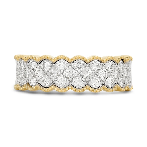 [R81168] 14Kt Two Toned Band With (31) Round Diamonds Weighing 0.95cttw