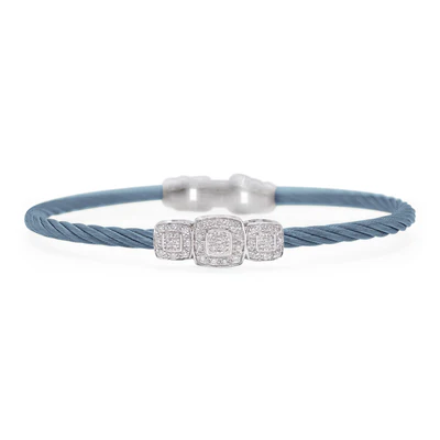 [04-28-1943-11] 14Kt White Gold Blueberry Nautical Cable Halo Style Bracelet With (34) Round Diamonds Weighing 0.17cttw