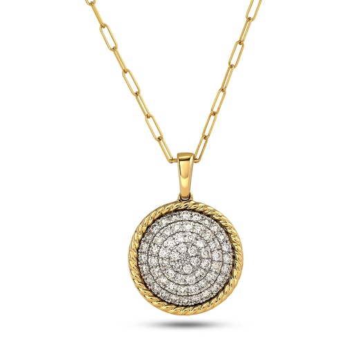 [P79606] 14Kt Two Toned Pave Disc Necklace With (61) Round Diamonds Weighing 1.00cttw