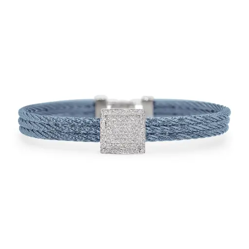 [04-64-4335-11] 18Kt White Gold Island Blue Nautical Cable Square Station Bracelet With (83) Round Diamonds Weighing 0.42cttw
