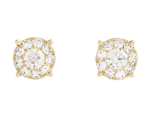 [E78932] 14Kt Yellow Gold Cluster Studs With (20) Round Diamonds Weighing 1.22cttw