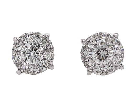 [E78138] 14Kt White Gold Cluster Studs With (20) Round Diamonds Weighing 1.22cttw