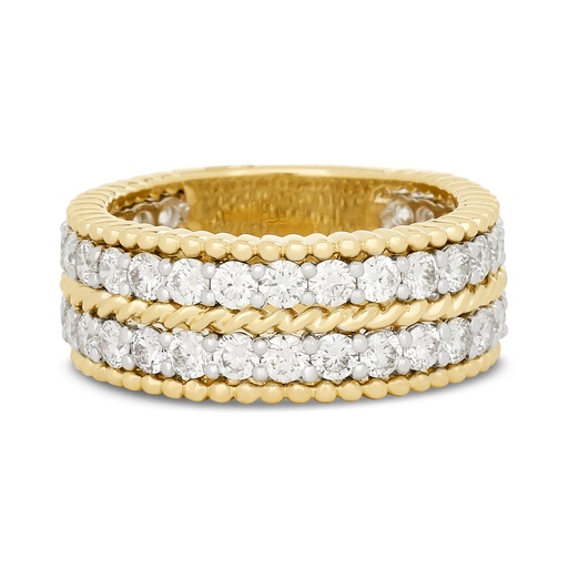 [R81171] 14Kt Two Toned Double Row Rope Edge Band With (46) Round Diamonds Weighing 2.10cttw