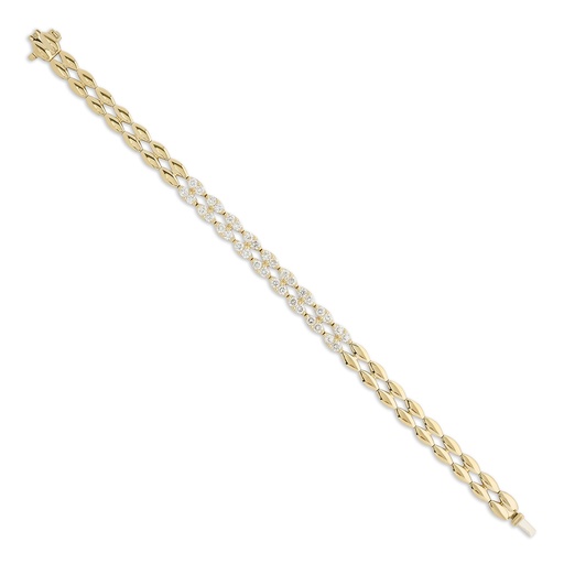 [B80914] 14Kt Yellow Gold Two Row Bracelet With (36) Round Diamonds Weighing 2.40cttw