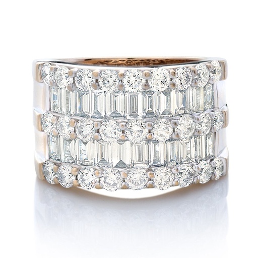 [R70181] 18Kt White Gold Five Row Band With (27) Round Diamonds Weighing 1.50ct And (22) Baguette Diamonds Weighing 1.50ct