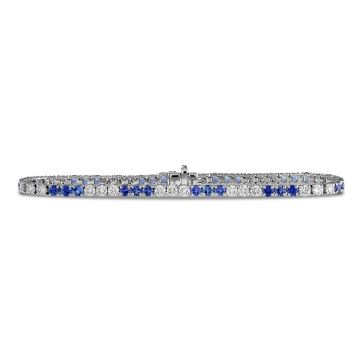 [B80472] 14Kt White Gold Line Bracelet With (30) Round Sapphires Weighing 3.23ct And (30) Round Diamonds Weighing 2.71ct