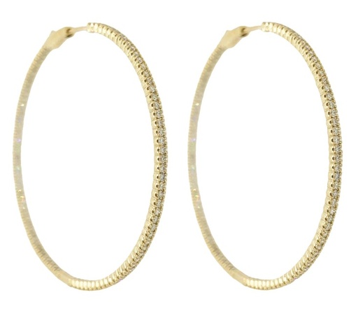 [E77569] 14Kt Yellow Gold In/Out Hoops With (192) Round Diamonds Weighing 2.30cttw