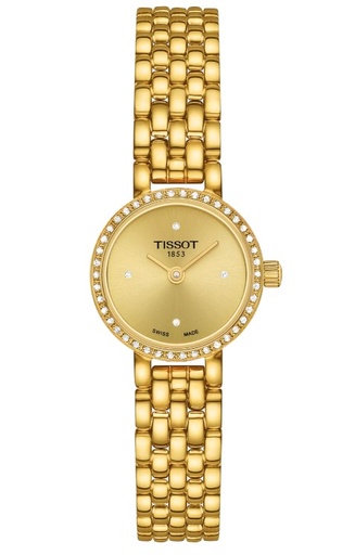 [T140.009.63.026.00] 19.5 mm Lovely Gold Tone Quartz Watch With A Case Of Round Diamonds Weighing 0.13cttw