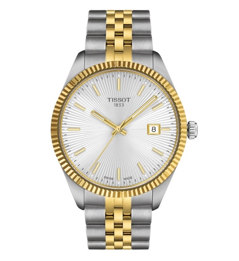 [T156.410.22.031.00] 40mm Ballade Quartz Silver Dial Watch With A Two Toned Stainless Steel Strap