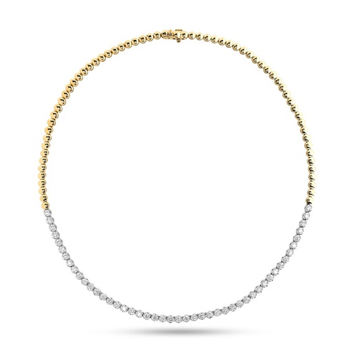 [N79659] 14Kt Two Toned 1/2 Riviera Necklace With (47) Round Diamonds Weighing 4.25cttw