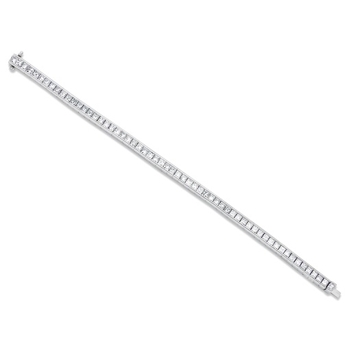 [B6911-B200.1] 18Kt White Gold Tennis Bracelet With (59) Princess Cut Diamonds Weighing 11.90cttw