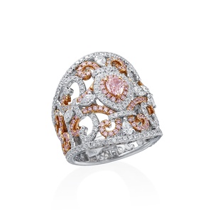 [RL30589.2] Platinum And 18Kt Rose Gold Vintage Wide Band With Pear Shaped And Round Diamonds Weighing 2.76cttw