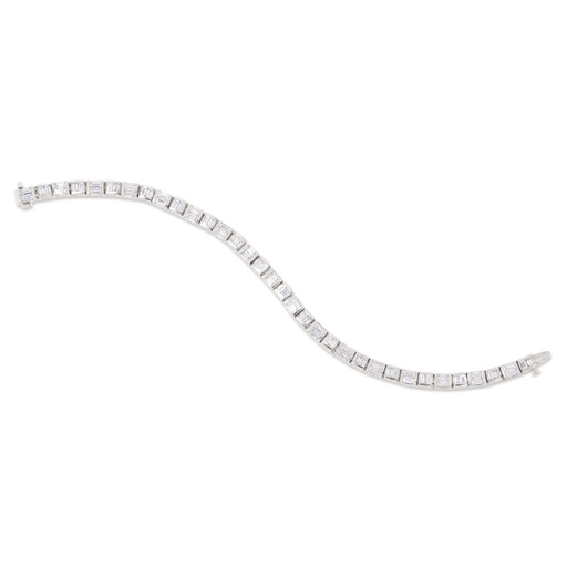 [B37221.3] Platinum Tennis Bracelet With (66) Baguette Diamonds Weighing 6.24cttw