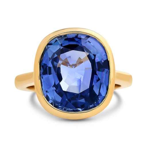 [R78979A.2] 18Kt Yellow Gold Bezel Set Ring With A Cushion Sapphire Weighing 9.03ct
