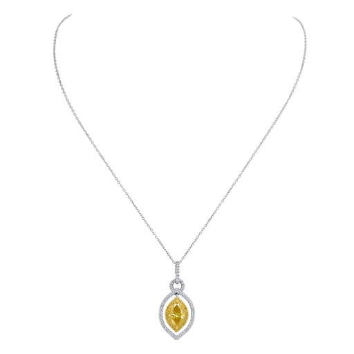 [P59117.2] 18Kt Two Toned Necklace With A Marquise Yellow Diamond Weighing 2.04ct, (24) Round Yellow Diamonds Weighing 0.21ct, And (54) Round Diamonds Weighing 0.50ct