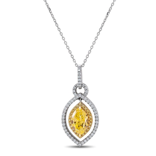 [P59117.2] 18Kt Two Toned Necklace With A Marquise Yellow Diamond Weighing 2.04ct, (24) Round Yellow Diamonds Weighing 0.21ct, And (54) Round Diamonds Weighing 0.50ct