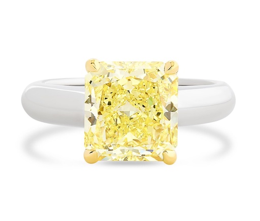 [R78946.1] Platinum And 18Kt Yellow Gold Solitaire Ring With A Radiant Cut Yellow Diamond Weighing 3.65ct
