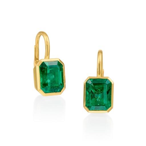 [PRTE78734-P] 18Kt Yellow Gold Bezel Set Drop Earrings With (2) Emerald Cut Emeralds Weighing 8.12cttw