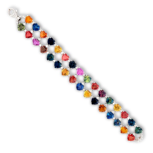 [PRTB80024-P] 18Kt White Gold Bracelet With (63) Heart and Briolette Sapphires Weighing 67.00ct and (90) Round Diamonds Weighing 3.00ct