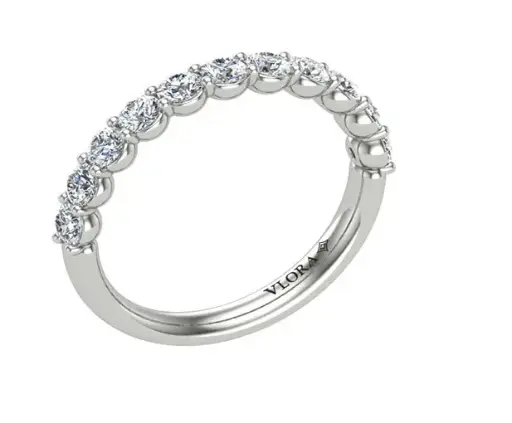 [VW40058HW-PLAT] Platinum Half Eternity Band With (11) Round Diamonds Weighing 0.96cttw