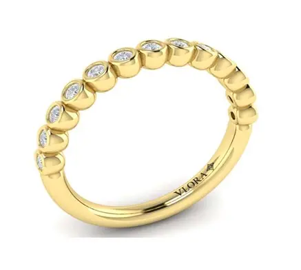 [VW51062-YG] 18Kt Yellow Gold Bezel Set Half Eternity Band With (13) Round Diamonds Weighing 0.25cttw