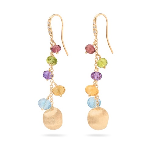 [OB1861-MB-MIX02 Y-02] 18Kt Yellow Gold Africa Mixed Gemstone Earrings With (10) Round Diamonds Weighing 0.05cttw