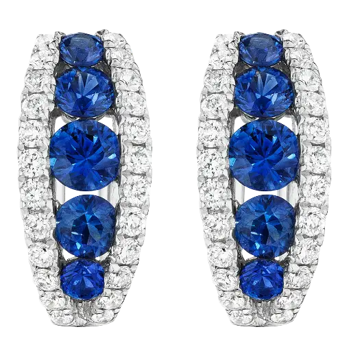 [E5596-S] 18Kt White Gold Drop Earrings With (10) Round Sapphires Weighing 1.12ct And (48) Round Diamonds Weighing 0.44ct