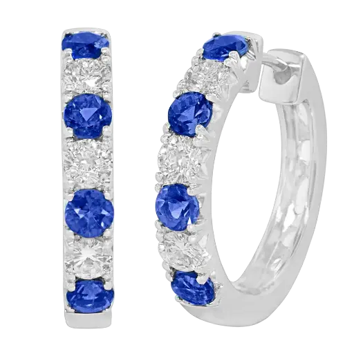 [E6155-S] 18Kt White Gold Hoops With (8) Round Sapphires Weighing 0.80ct And (6) Round Diamonds Weighing 0.54ct