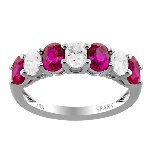 [R6702-R] 18Kt White Gold Alternating Band With (4) Oval Rubies Weighing 1.40ct And (3) Oval Diamonds Weighing 0.60ct