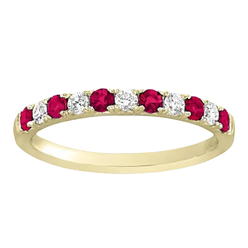 [R6103-R] 18Kt Yellow Gold Alternating Band With (6) Round Rubies Weighing 0.30ct And (5) Round Diamonds Weighing 0.20ct