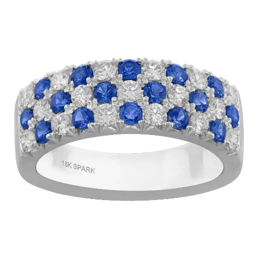 [R6564-S] 18Kt White Gold Band With (16) Round Sapphires Weighing 0.80ct And (17) Round Diamonds Weighing 0.68ct