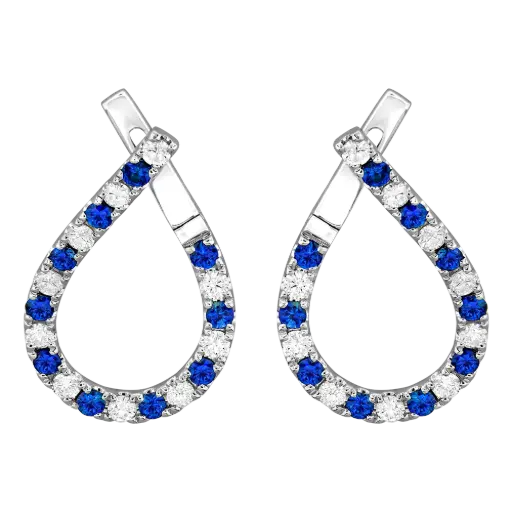 [E6715-S] 18Kt White Gold Drop Earrings With (20) Round Sapphires Weighing 1.00ct And (20) Round Diamonds Weighing 0.70ct