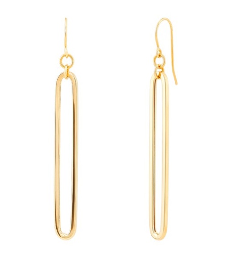 [FRE073289Y] 14Kt Yellow Gold Long Paperclip Link Dangle Earrings