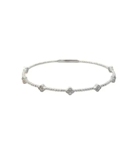 [N2402] 14Kt White Gold Clover Cluster Bracelet With (28) Round Diamonds Weighing 0.42cttw