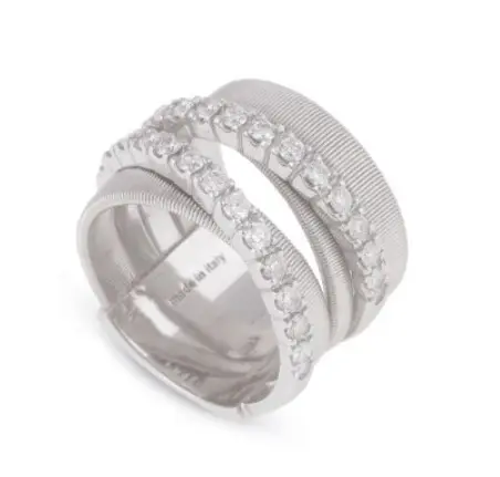 [AG331-B W-01-7.0] 18Kt White Gold Masai Five Strand Ring With (26) Round Diamonds Weighing 0.65ct