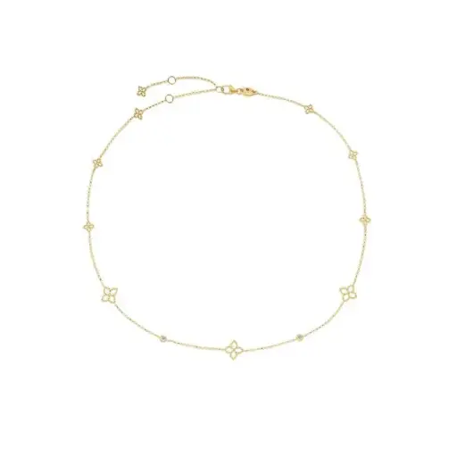 [7773793AY17X] Principessa Flower Station Necklace With (2) Round Diamonds Weighing 0.06cttw in 18Kt Yellow Gold