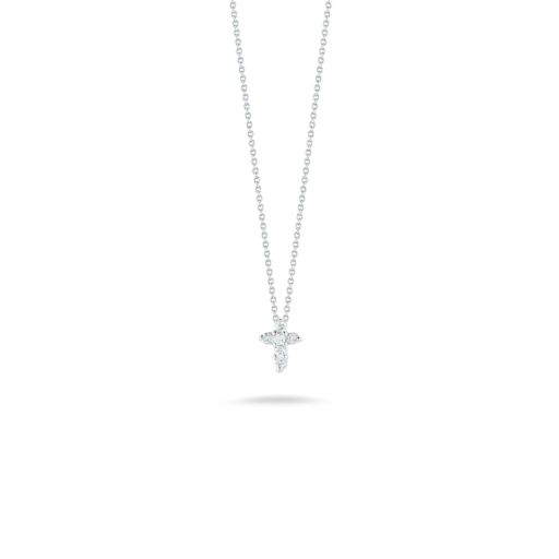 [001883AWCHX0] 18Kt White Gold Tiny Treasures Baby Cross Necklace With (6) Round Diamonds Weighing 0.11cttw