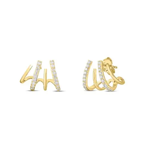 [002138AYERX0] 18Kt Yellow Gold Four Row Curl Earrings With (40) Round Diamonds Weighing 0.38cttw
