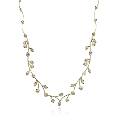 [LN4077] 14Kt Yellow Gold Floral Necklace With (32) Round Diamonds Weighing 1.52cttw