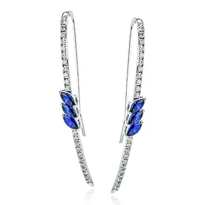 [LE4542-708268] 18Kt White Gold Dangle Earrings With (6) Marquise Sapphires Weighing 0.87ct And (46) Round Diamonds Weighing 0.56ct