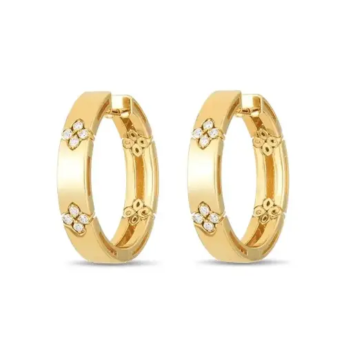 [8882991AYERX] 18Kt Yellow Gold Love In Verona Hoops With (16) Round Diamonds Weighing 0.12cttw