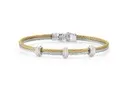 [04-34-S037-11] 18Kt White Gold Yellow And Grey Nautical Cable Three Station Bracelet With (15) Round Diamonds Weighing 0.13cttw